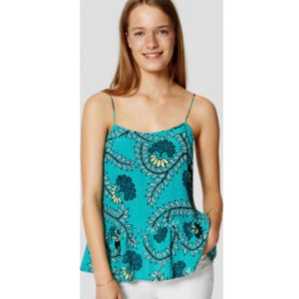 LOFT Turquoise Floral Spaghetti Strap Tank